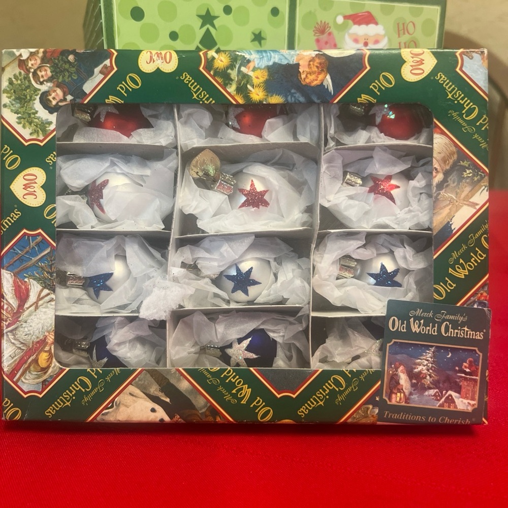 Merck Family's Old World Christmas Christmas Mini Ornaments Stars 2001 Patriotic